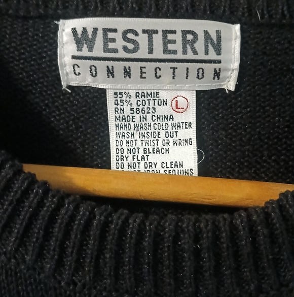 Vinatge Western Collection Black Sweater Floral Beaded Embroidery Size Large - Picture 2 of 7